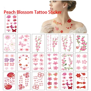 10 Folhas Impermeável Sakura Tatuagem Adesivos De Arte Corporal Flash Tatoo Falso Tatto Sexy Deusa De Pêssego, Flor Clavícula Tatuagem Adesivos