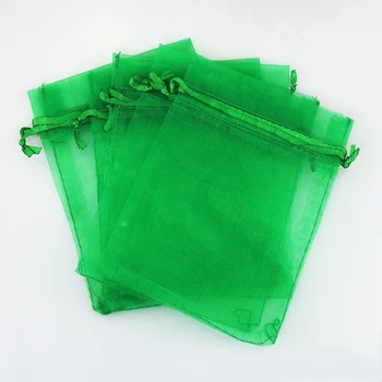 100pcs 20*30 cm de Grama Verde Organza Saco de Presente de Jóias de Embalagem Exibir os Sacos de Cordão Bolsa Para Pulseira/colar de Mini Fio Saco