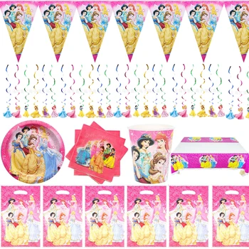 73pcs/muito Princesa da Disney Espiral Toalha de mesa de Festa de Aniversário Guardanapos Placas de Copos de Decorar Faixa de Meninas Favores do Chuveiro de Bebê Redemoinhos
