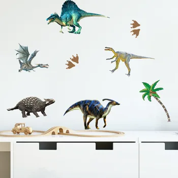 Animais dos desenhos animados de dinossauro do grupo de coqueiro quarto de criança xuan parede de embelezamento decorativos, adesivos de parede auto-adesivo