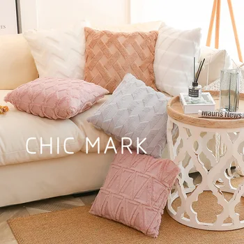INS geométricas reunindo sólido capa de almofada super macia pelúcia sofá decoração travesseiro capa cama-de-rosa cinzento cadeira fronha de almofada quente