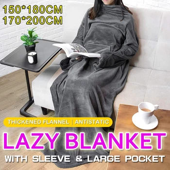 Manta cobertor / Preguiçoso cobertor / Transporte cobertor / Wearable cobertor com grande bolso de grandes dimensões Flanela Xale Cabo de Veludo Quente
