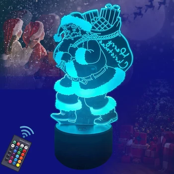 Papai Noel 3D Lâmpada ambiente de Trabalho Criativo Quarto da Noite do DIODO emissor de Luz Acrílica do Controle Remoto da Lâmpada de Mesa de Aniversário, Presentes de Natal Decoração de Quarto