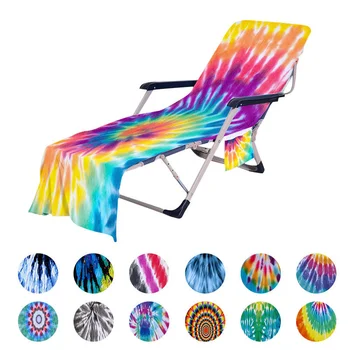 Portátil Dobrável Cadeira de Praia Tampa Padrão Colorido Recliner Toalha com Bolso Lateral de Microfibra banhos de Sol Salão de toalhas de Praia