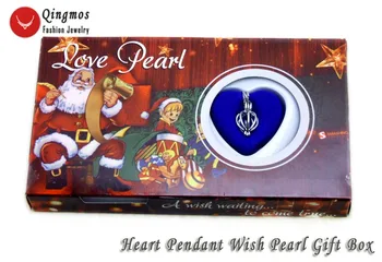 Qingmos Presente de Natal 1X Desejo Pérola Coração Pingente de Colar para Mulheres com Ostra Amor Pérola Gargantilhas Colar de Papai Noel Caixa