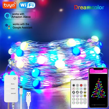 Tuya Inteligente RGBIC LED Strip Luzes de Fadas 10M Dreamcolor wi-Fi Lâmpada Com Alexa 24Key Controle Remoto para Sala de Decoração de Natal